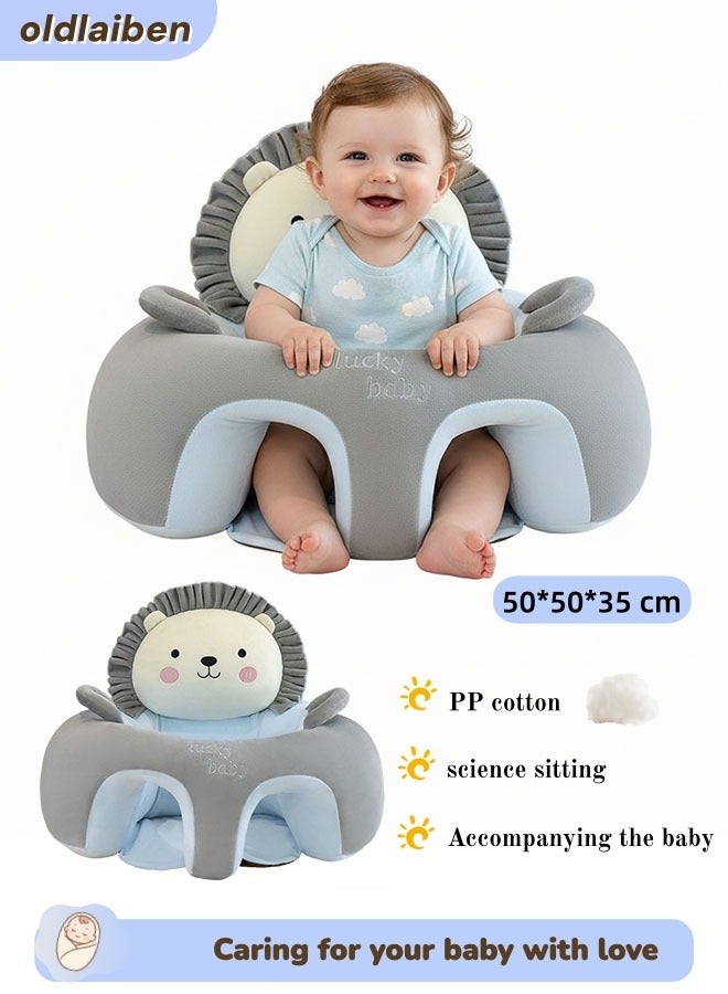 الدليبن كرسي جلوس تعليمي للطفل، أريكة مقعد دعم جلوس الطفل الرضيع، أريكة جلوس تعليمية كرتونية لطيفة للرضع - قماش كريستالي قابل للتنفس، هدية مثالية للطفل الصغير （رمادي） - Image 1